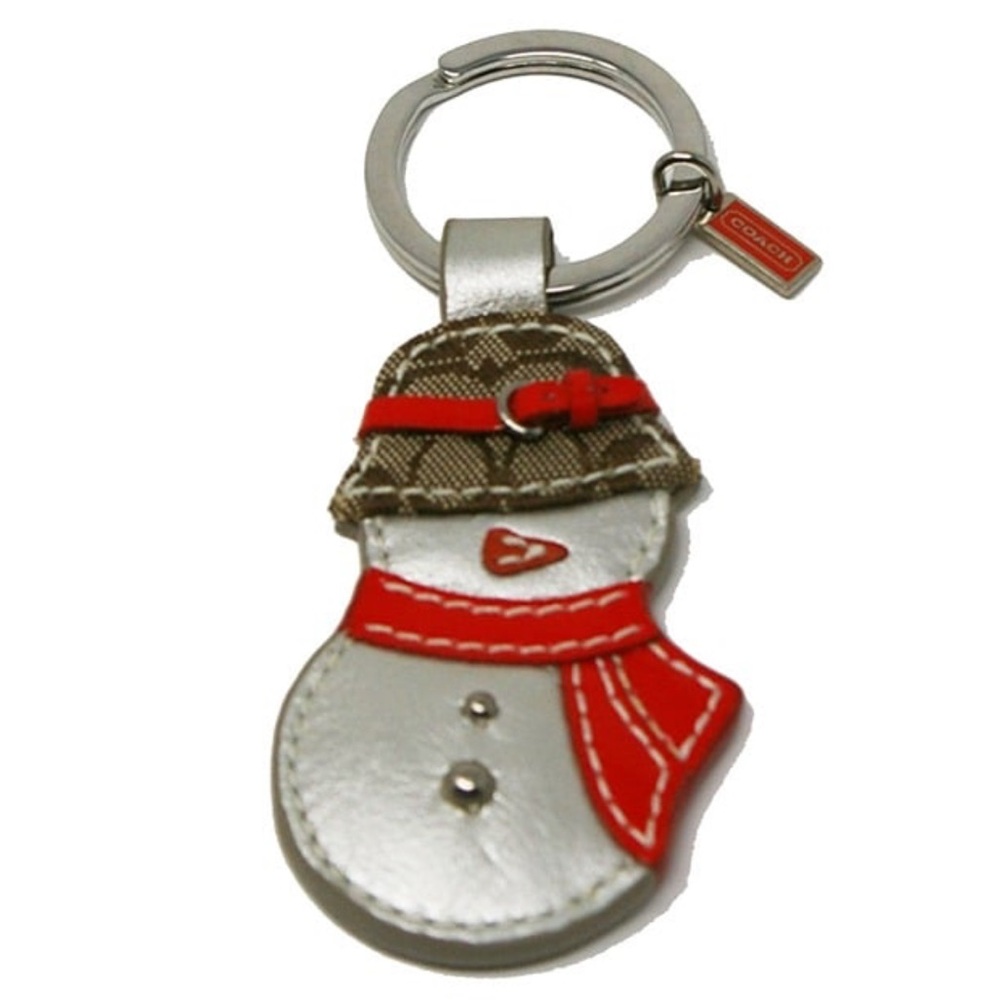 Coach 2008 Signature Snowman Keychain Bag Charm Red, White, Silver Rare - EUC